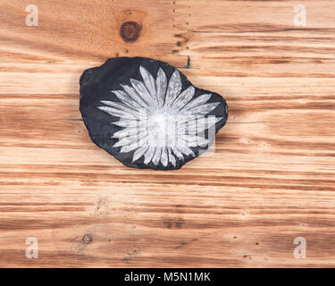 Die weiße Blume Chrysantheme Stein auf vintage Holz- Hintergrund Stockfoto