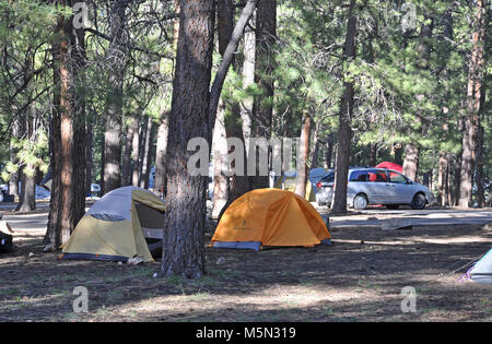 Grand Canyon North Rim Campground. Der North Rim Campground ist geöffnet von Mitte Mai bis Mitte Oktober. Vom National Park Service betrieben. Es gibt keine Hook-ups, jedoch gibt es ein Dump Station innerhalb der Campingplatz. Haustiere sind erlaubt, müssen aber stets angeleint werden, und dürfen nicht unbeaufsichtigt gelassen werden. Holz und Holzkohle Brände sind nur in sofern Camping Grills gestattet. Keine Sammlung von unten Holz - Holz kann an den gener erworben werden. Stockfoto