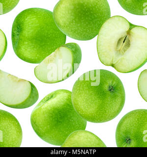 Grüne Äpfel nahtlose Muster auf weißem Hintergrund Stockfoto