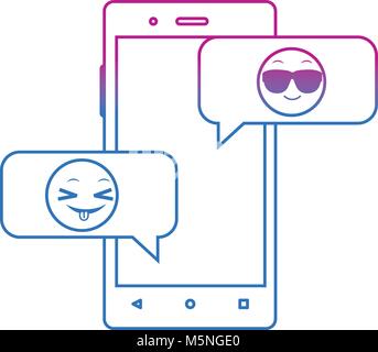 Degraded Linie Smartphone mit emoji coole und lustige chat Vector Illustration Stock Vektor