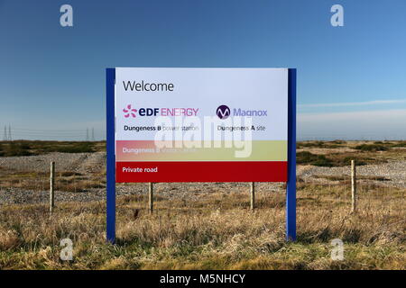 Eingang Dungeness Kernkraftwerk Dungeness, Kent, England, Großbritannien, USA, UK, Europa Stockfoto