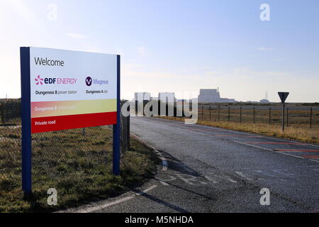 Eingang Dungeness Kernkraftwerk Dungeness, Kent, England, Großbritannien, USA, UK, Europa Stockfoto