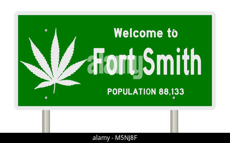 Rendering von einem grünen Hinweisschild mit Marihuana Blatt für Fort Smith, Arkansas Stockfoto