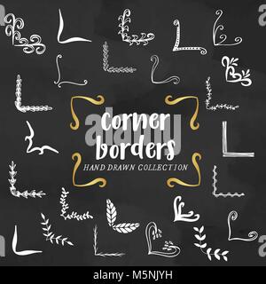 Hand gezeichnet Ecken, Dekoration, doodles Ornamente, Ecken. Schiefertafel design Stock Vektor