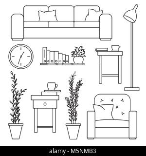 Skizze isoliert Möbel eingerichtet. Vector Illustration in einer linearen Stil. Stock Vektor