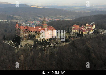 Walbrzych, polen, Schloss Ksiaz, zamek Ksiaz, Ksiaz, Polska, Polen, dolny Slask, niederschlesien, Aero, Luft, Jahreszeit, Landschaft, historisch, Stockfoto