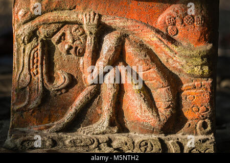 Maya Ruinen Relief in Lamanai in Belize Stockfoto