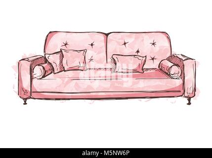 Sofa isoliert auf weißem Hintergrund. Vector Illustration in einer Skizze Stil. Stock Vektor