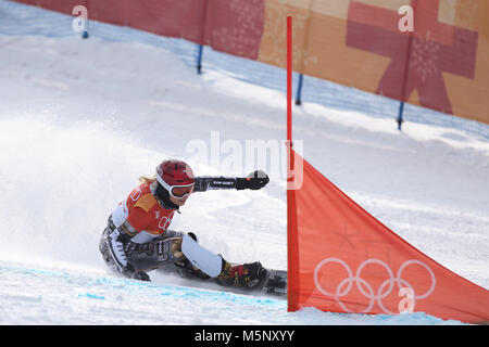 PyeongChang, Südkorea. 23 Feb, 2018. Goldmedaille ESTER LEDECKA der Tschechischen Republik bei Snowboard: Damen Parallel Riesenslalom großen Finale bei Phoenix Snow Park während der Olympischen Spiele 2018 Pyeongchang. Credit: Jon Gaede/ZUMA Draht/Alamy leben Nachrichten Stockfoto