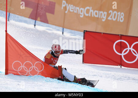 PyeongChang, Südkorea. 23 Feb, 2018. Goldmedaille ESTER LEDECKA der Tschechischen Republik bei Snowboard: Damen Parallel Riesenslalom großen Finale bei Phoenix Snow Park während der Olympischen Spiele 2018 Pyeongchang. Credit: Jon Gaede/ZUMA Draht/Alamy leben Nachrichten Stockfoto