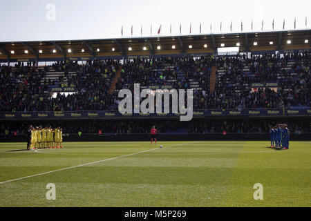 Villarreal, Spanien. 25 Feb, 2018. Schweigeminute Vor der spanischen La Liga Santander Fußballspiel zwischen Villarreal CF gegen Getafe CF im La Ceramica Stadion am 25. Februar 2018. Credit: Gtres Información más Comuniación auf Linie, S.L./Alamy leben Nachrichten Stockfoto