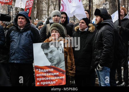 Moskau, der Russischen Föderation - 25. Februar 2018: Opposition März in Erinnerung an die Politiker Boris Nemzow vor 3 Jahren getötet Credit: Sergey Podkolzin/Alamy leben Nachrichten Stockfoto