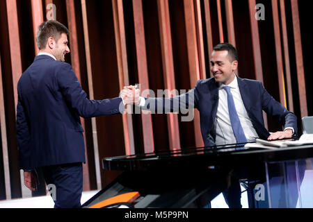 Luigi Di Maio e Alessandro Di Battista Roma 25/02/2018. Trasmissione tv 'Mezz'Ora in Piu' Rom Februar 25 2018. Talk Show 'Mezz'Ora in Piu'. Foto Samantha Zucchi Insidefoto Stockfoto