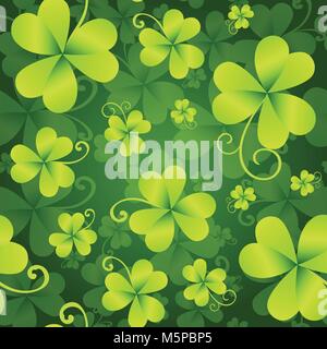Klee Blätter nahtlose Muster, St. Patrick's Day grün hinterlegt. Shamrock Wallpaper Stock Vektor