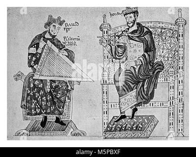 Gericht Kostüme im XII Jahrhundert, im wesentlichen Tuniken und Mäntel von reich geschmückten Textilien mit Stickerei Stockfoto