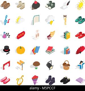 Altes Material Symbole gesetzt, isometrische Stil Stock Vektor