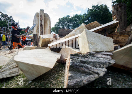 Die Niederlande Lage Vuursche. 19-08-2017. Niederländische Meisterschaft Kettensäge Bildhauerei. Stockfoto