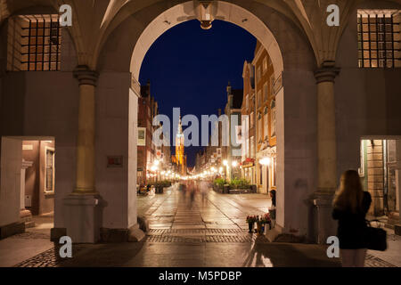 Der Danziger Altstadt Stadt bei Nacht wie von der Golden Gate, Polen, Europa Stockfoto