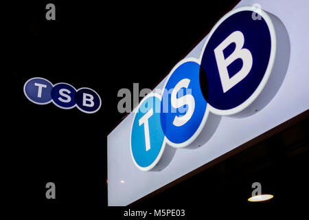 TSB Bank plc-Logo. TSB Bank plc ist eine Einzelhandels- und Commercial Bank in Großbritannien, eine Tochter der Sabadell Gruppe Stockfoto