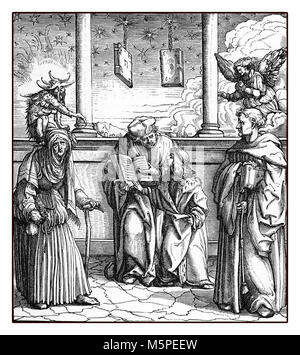 Heiligen Römischen Kaiser Maximilian I. die Alchemie der gold Entscheidungsträger lernt, Reproduktion von einem Stich von Hans Burgkmair, Jahr 1516 Stockfoto