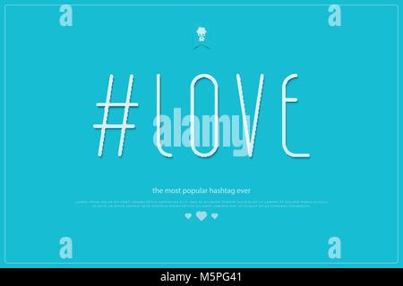 Populärste Februar liebe Hashtag auf blauem Hintergrund. social media promotion Symbol. Vektor emotion Konzeption Illustration und Herz Zeichen Stock Vektor