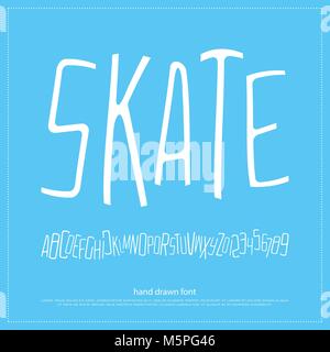 Hand gezeichnet Alphabet Buchstaben und Zahlen. vector font Type Design. handgefertigte Schriftzug Symbole, stilisierte Schriftsatz. Kind Schrift schreiben Stock Vektor