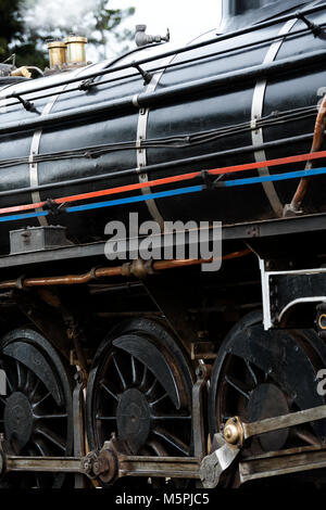 Nahaufnahme von Messing Dampfventile, Firebox und Räder von refurbished Jahrgang Klasse D 19 Dampfmaschine Stockfoto