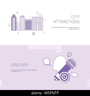 Die Sehenswürdigkeiten der Stadt und Oratorium Konzept Vorlage Web Banner mit Kopie Raum Stock Vektor