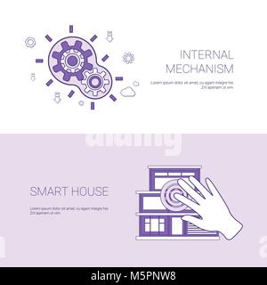 Den internen Mechanismus und Smart House Konzept Vorlage Web Banner mit Kopie Raum Stock Vektor