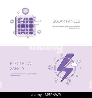Sonnenkollektoren und Electricial Sicherheitskonzept Vorlage Web Banner mit Kopie Raum Stock Vektor