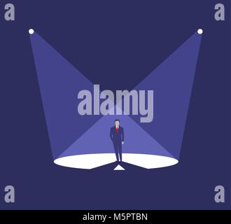 Unternehmer stehen im Rampenlicht, Business Konzept der Führung. Vector Illustration Stock Vektor