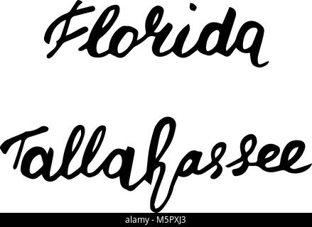 Staat USA Florida und Hauptstadt Tallahassee hand Schrift auf weißem Hintergrund. Kalligrafische Element für Ihr Design. Stock Vektor