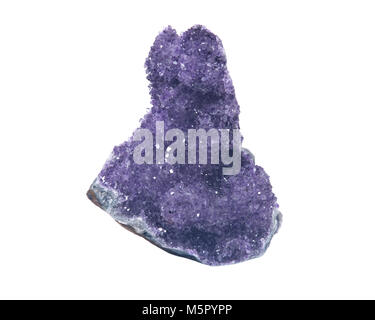 Amethyst Drusen Cluster aus Madagaskar auf weißem Hintergrund Stockfoto