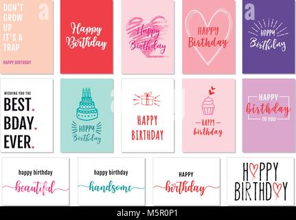Geburtstag Karten mit Hand gezeichnete Grafik Design Elemente, Vektor einrichten Stock Vektor