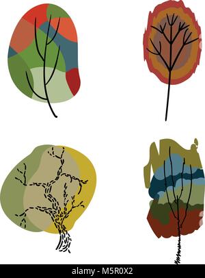 Vier stilisierte farbige Bäume. Stock Vektor