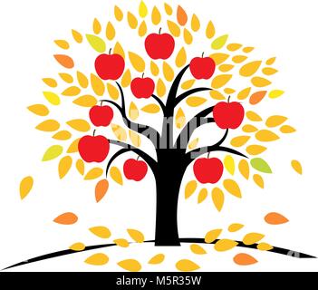 Apple tree mit gelben und orangen verlässt. Stock Vektor