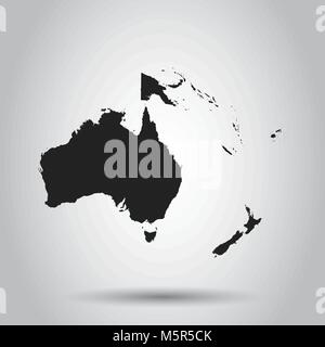 Australien und Ozeanien Symbol Karte. Flache Vector Illustration. Australien das Symbol mit Schatten auf weißem Hintergrund. Stock Vektor