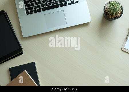 Closeup notebook Flach Home Arbeitsbereich in der Ansicht von oben Stockfoto