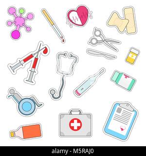 Satz Aufkleber auf ein medizinisches Thema. Vector Illustration in einem flachen Stil. Stock Vektor