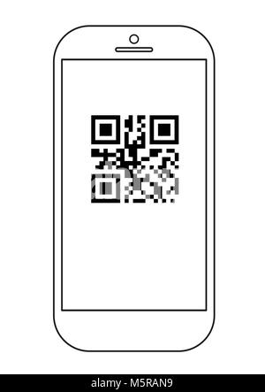 Linie Skizze Telefon smartphone. QR-Code Vector Illustration. Stock Vektor