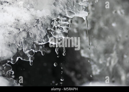 Feder Tropfen fallen aus der Schmelze Eis im Fluss Stockfoto