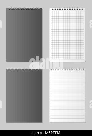 Realistische leere offene und geschlossene Notebook Organizer. Realistische Spirale Notizblock Mockup für Design. Satz von Notepad isoliert. Vector Illustration Stock Vektor