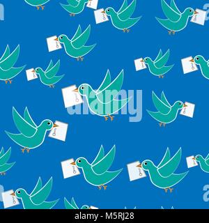 Alte Schule Muster mit Vögeln und Buchstaben. Vogel liefert eine Anzeige, nahtlose Muster. 10 eps Stock Vektor