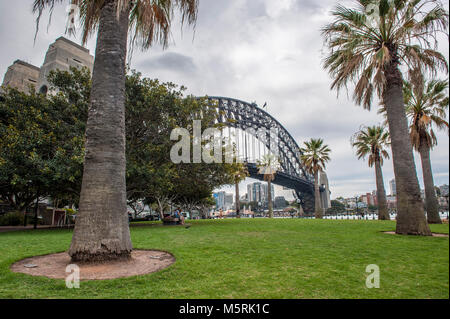 Blick auf Sydney Harbour Bridge aus Hickson Punkt finden. Dawes Point. Australien Stockfoto