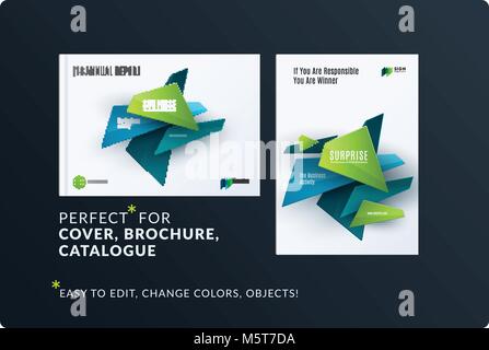 Satz von Design Broschüre, abstrakte Jahresbericht, horizontale Abdeckung Layout, Flyer in A4 mit Vector bunte geometrische Formen Stock Vektor