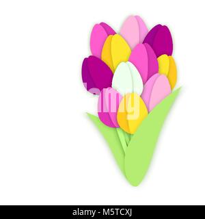 Blumenstrauß aus elf Papier schneiden Tulip Blumen auf weißem Hintergrund Stock Vektor