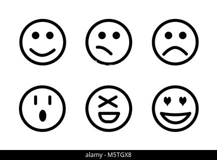 Satz von emoji, Smileys eingestellt. Isolierte Flächen Ausdruck Abbildung Stockfoto