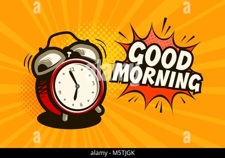 Guten Morgen, Banner. Wecker, Zeit Konzept. Cartoon Vector Illustration Stock Vektor