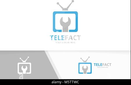 Vektor tv logo Kombination. Fernsehen und Reparatur Symbol oder Icon. Einzigartige Medien- und fix Logo Design Template. Stock Vektor