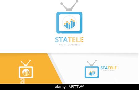 Vektor Grafik und tv logo Kombination. Diagramm und Fernsehen Symbol oder Icon. Einzigartige Grafik und Medien Logo Design Template. Stock Vektor